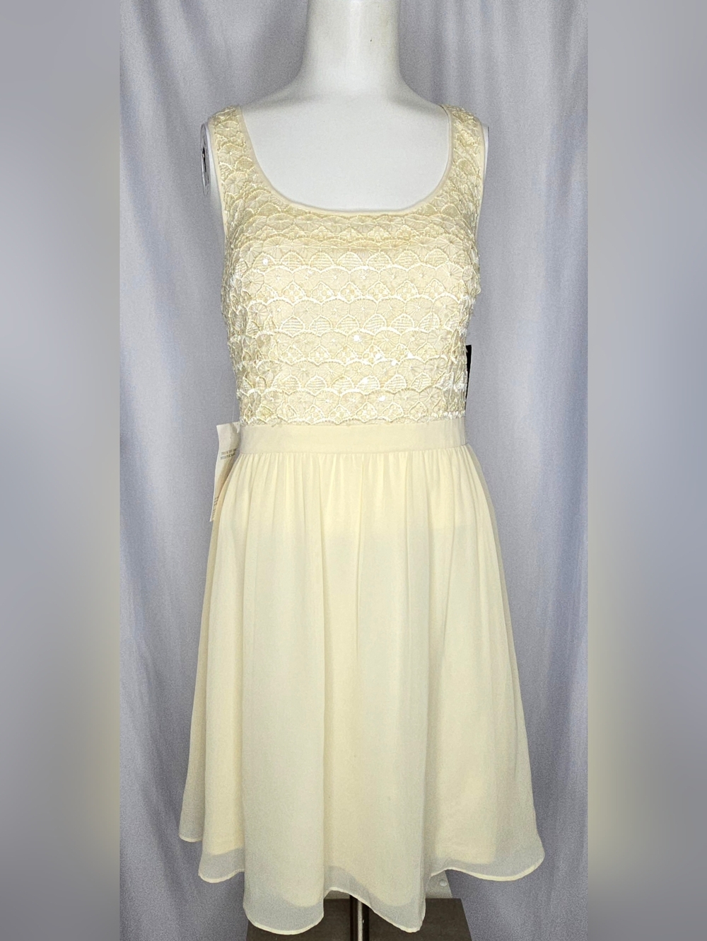 Hailey Adrianna Papell Ivory Lace Sequin Embellishments Wedding Guest Dress6 NWT